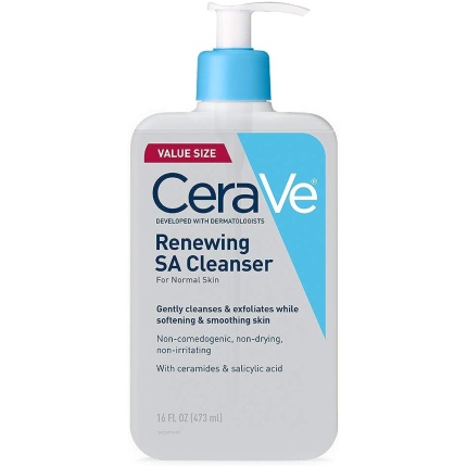 CeraVe Renewing Salicylic Acid Cleanser, Formulated With Hyaluronic Acid, Niacinamide, & Ceramides, Gentle BHA Exfoliating Face Wash Smooths & Softens Skin, Non Comedogenic & Fragrance Free, 16 Ounce