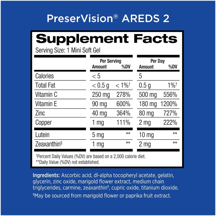 PreserVision AREDS 2 眼部維生素和礦物質補充品 – 120 粒軟膠囊