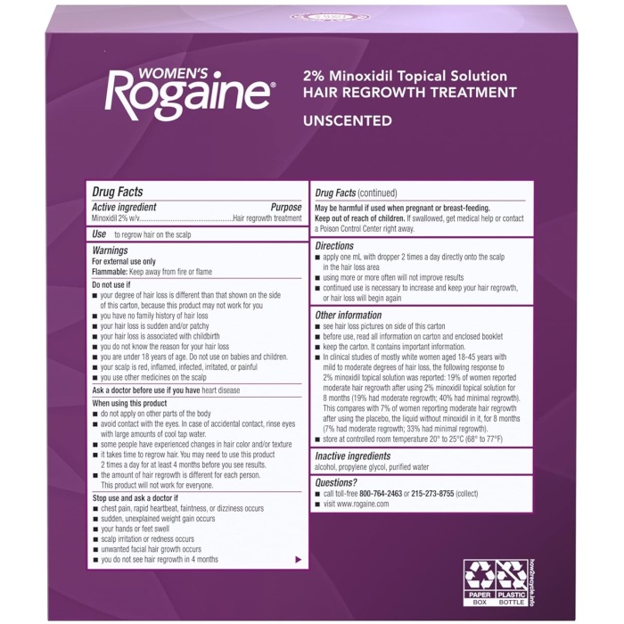 Rogaine 女士專用 2% 米諾地爾外用溶液 –  3支 x 6 安士 | 3 個月用量