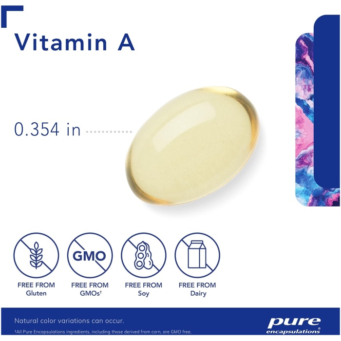 Pure Encapsulations Vitamin A - 3,000 mcg - from Cod Liver Oil - Immune & Vision Support* - Vitamin A Palmitate Supplement - Non-GMO - 120 Softgel Capsules