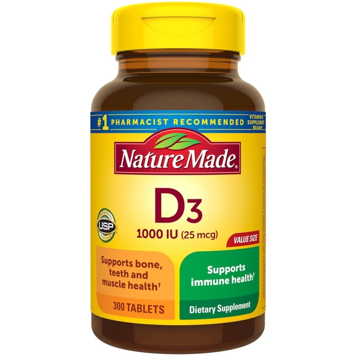 Nature Made 維生素 D3 1000 IU (25 微克) 膳食補充品 x 300 片裝 | 300 天份量