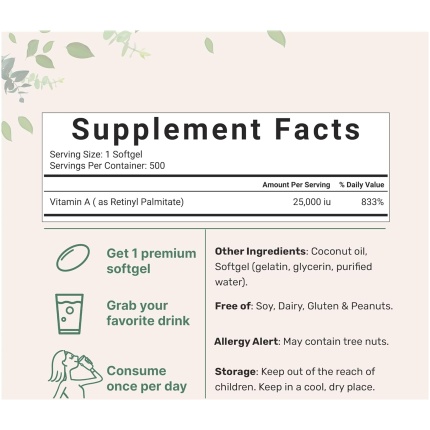 Micro Ingredients 高效能維生素 A 25000 IU x 500 粒軟膠囊