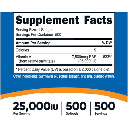 Nutricost 維他命A 25000 IU x 500粒軟膠囊