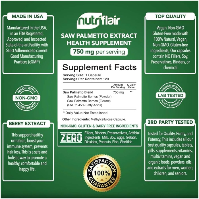 NutriFlair 鋸棕櫚萃取物 750毫克 x 120粒膠囊