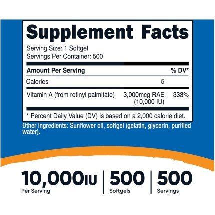 Nutricost 維生素 A 10,000 IU x 500 粒軟膠囊