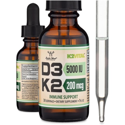 Double Wood Supplements 維生素 D3 K2 5000 IU 液態滴劑 | 最大吸收液態維生素 D 滴劑 | 30 次用量