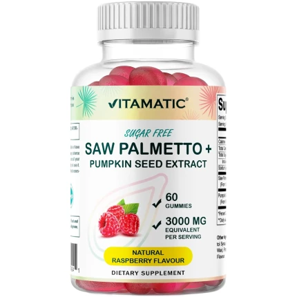 Vitamatic 無糖鋸棕櫚軟糖 - 南瓜籽複方 (60粒/瓶，天然覆盆子口味)