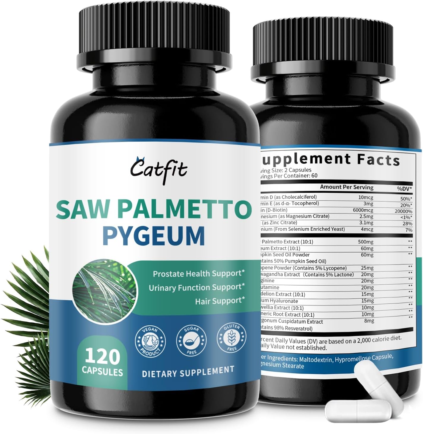 Catfit 男士鋸棕櫚前列腺保健膠囊 - 500mg高濃度配方 (120粒/瓶)